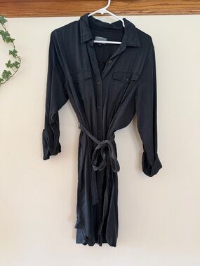 Universal Thread Black Long Sleeve Shirt Dress with Tie Waist